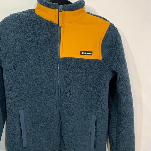 🌳WOODS- heavy teddy coat. Full zip. Size XL (youth). Navy/mustard yellow.… - Picture 2 of 9